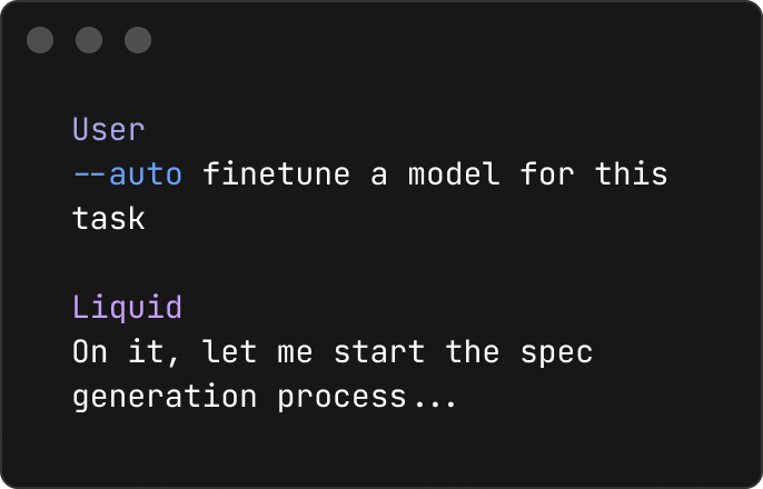 A terminal exchange starting an --auto run